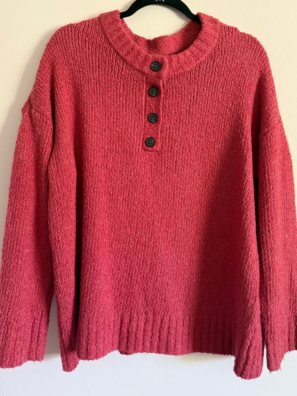 American Eagle AE Jegging Fit Henley Sweater Large Cozy Textured Knit Pink